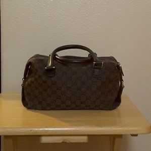 GUCCI MINI BOSTON BAG, CANVAS  BROWN AND BLACK BAG